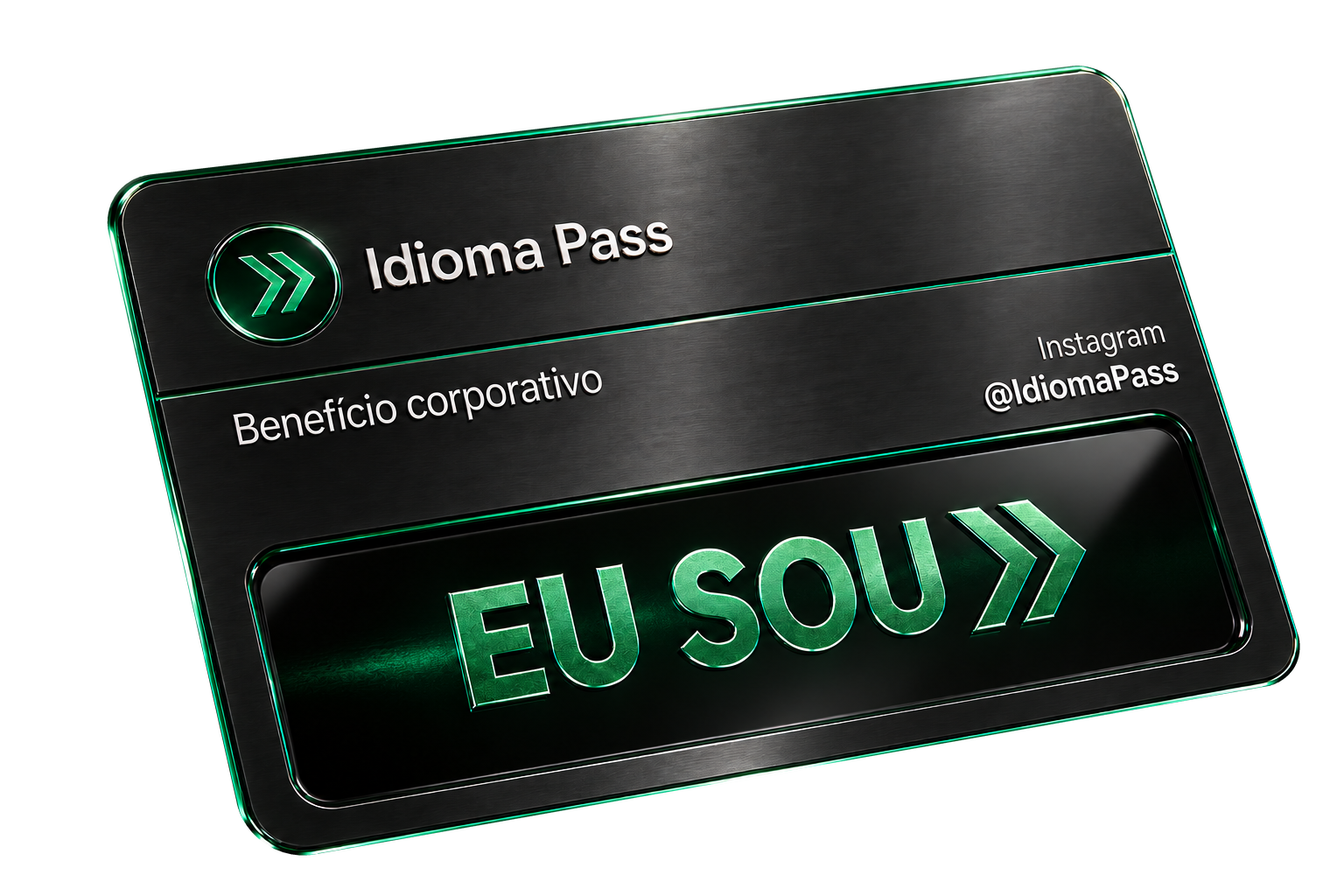 Cartão Idioma Pass, benefício corporativo, com a frase Eu sou